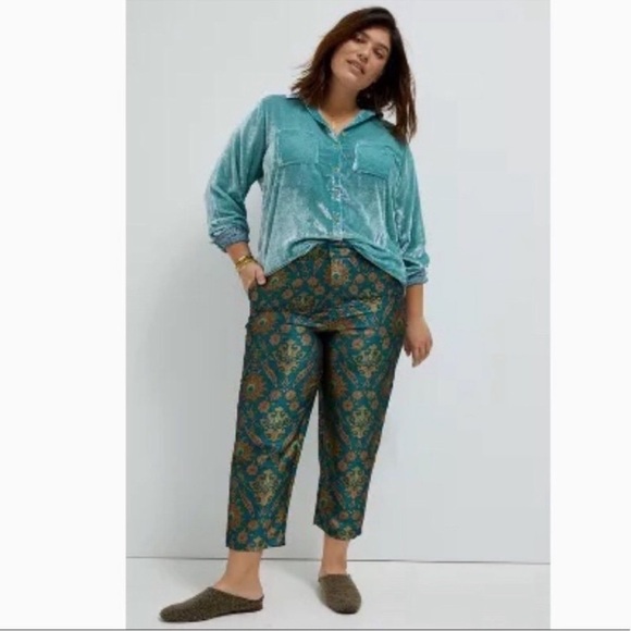 Anthropologie | Maeve Melyssa Teal Jacquard Trousers Sz L - Picture 1 of 8